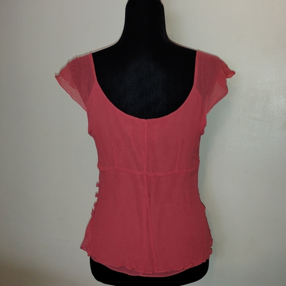 City DKNY (12) Pink Silk Cap Sleeve Blouse - Picture 3 of 10